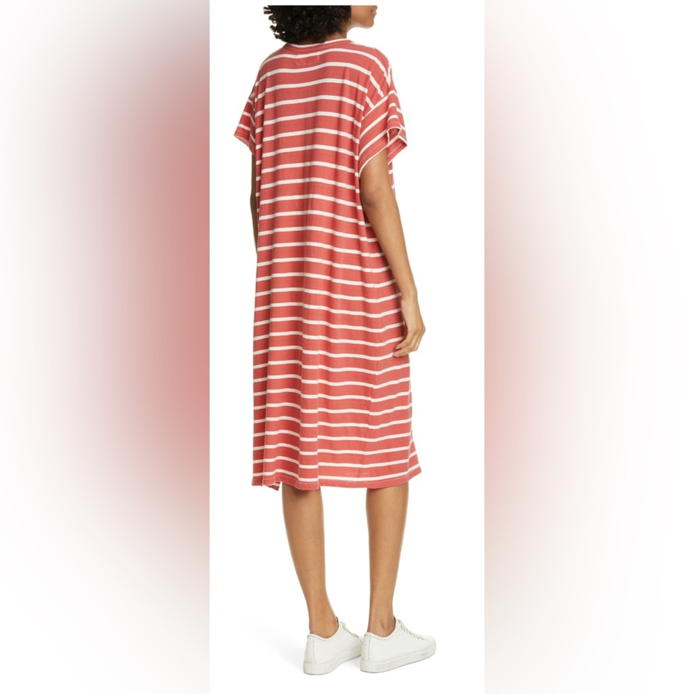 NWT The GREAT. Size 1/S Button Side Dress Cardinal Stripe oversized t-shirt midi - Picture 2 of 14